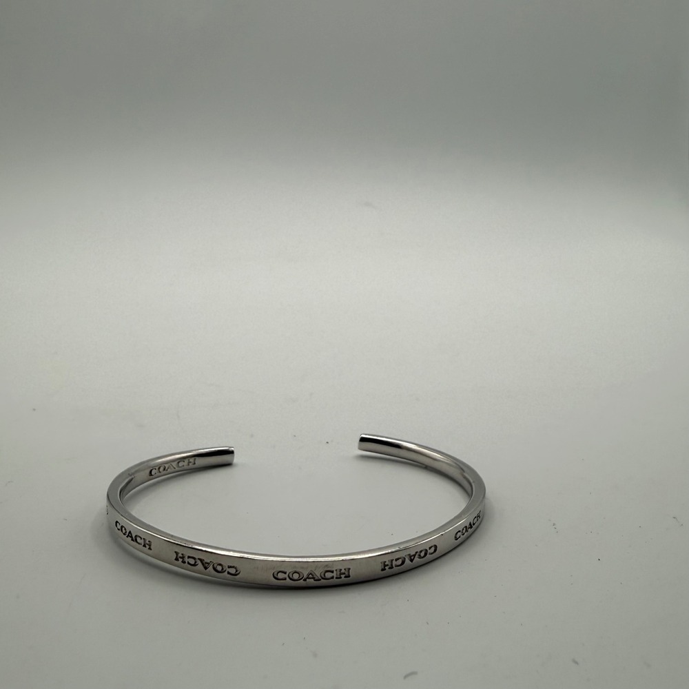Coach Cuff Bracelet Women OS Silver Excellent Logo Engraved Openu Bangle